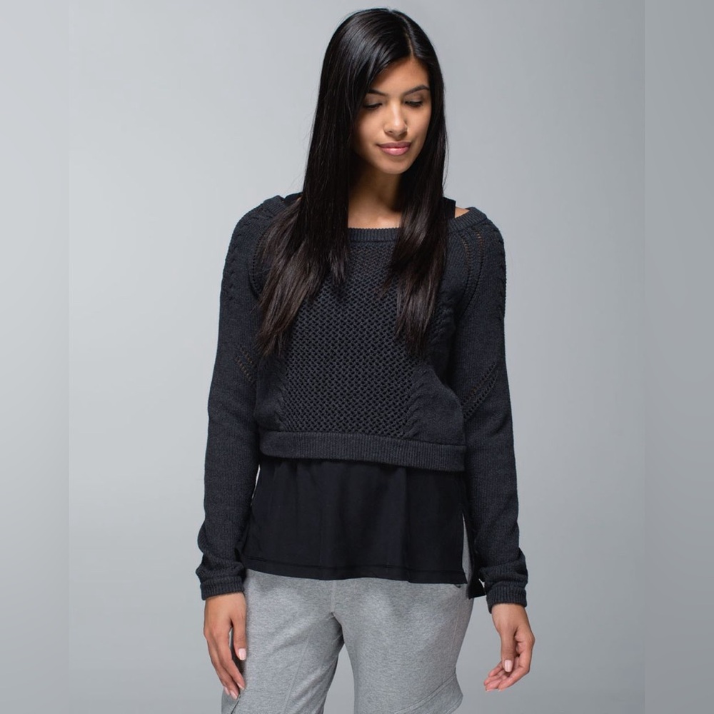 LULULEMON Be Present Pullover Heathered Black Cropped Sweater Size 8 - Picture 2 of 14